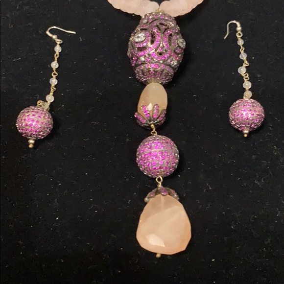 Pink topaz and rose quartz necklace with accents - Picture 4 of 5